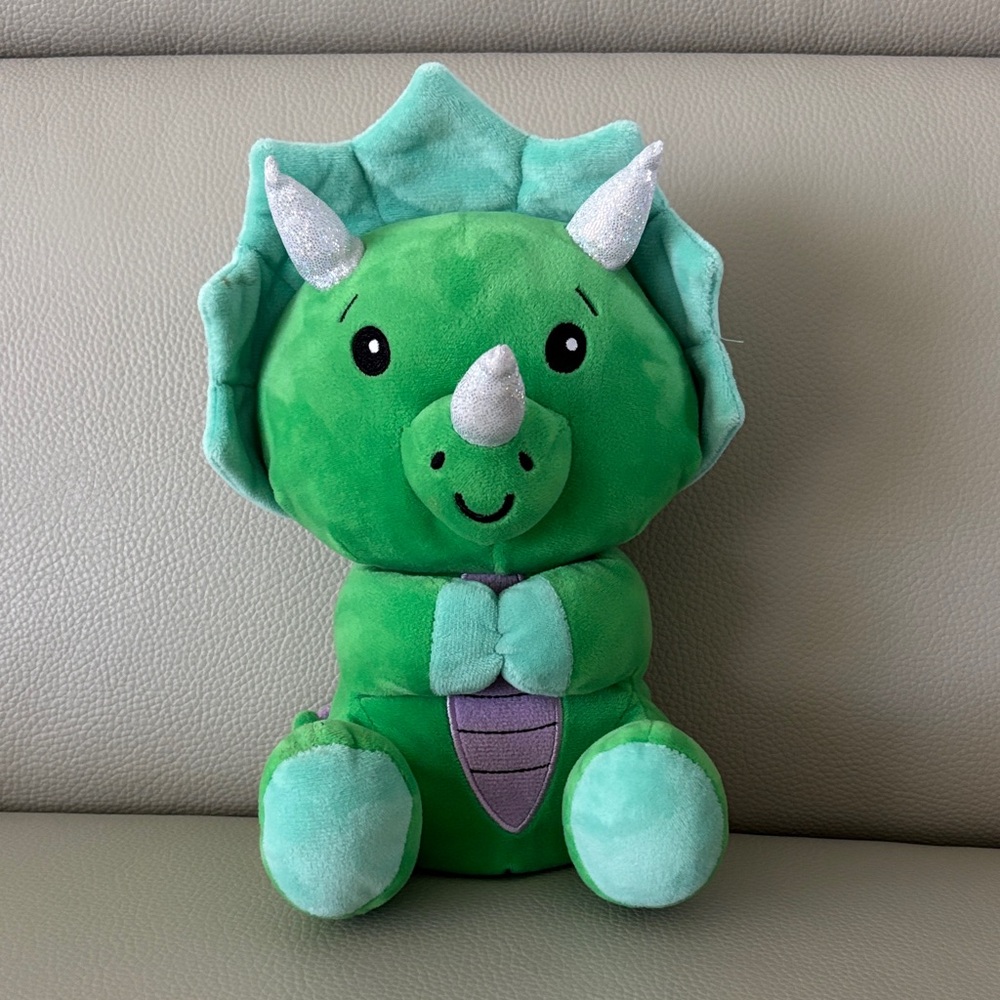 Cute Green Triceratops Plush with Silver Horns